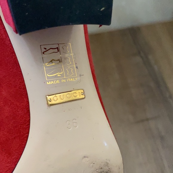 Gucci red suede marmont block mid heel loafers 36 - Picture 7 of 7